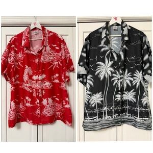La Leela Set of 2 Unisex Red/Black Hawaiian Button Down Shirts Resortwear XL